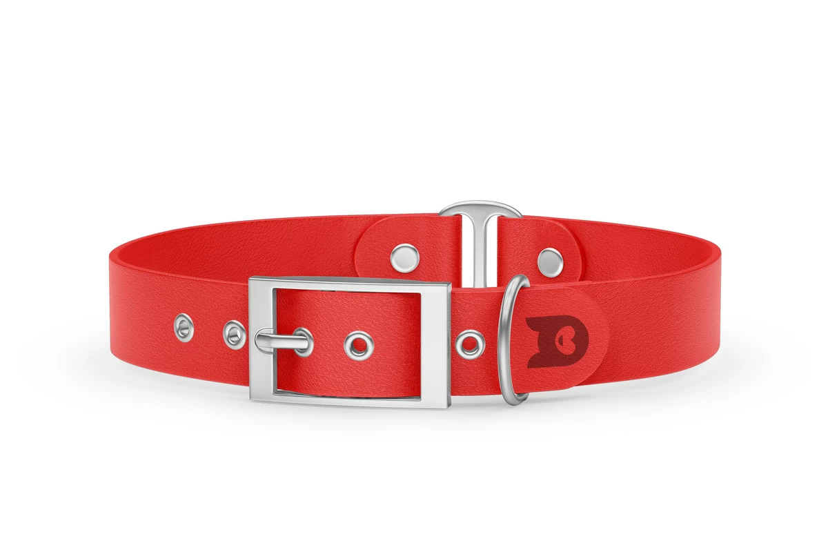 Duo-Halsband für Hunde: Rot & Rot mit Silber-Komponenten
