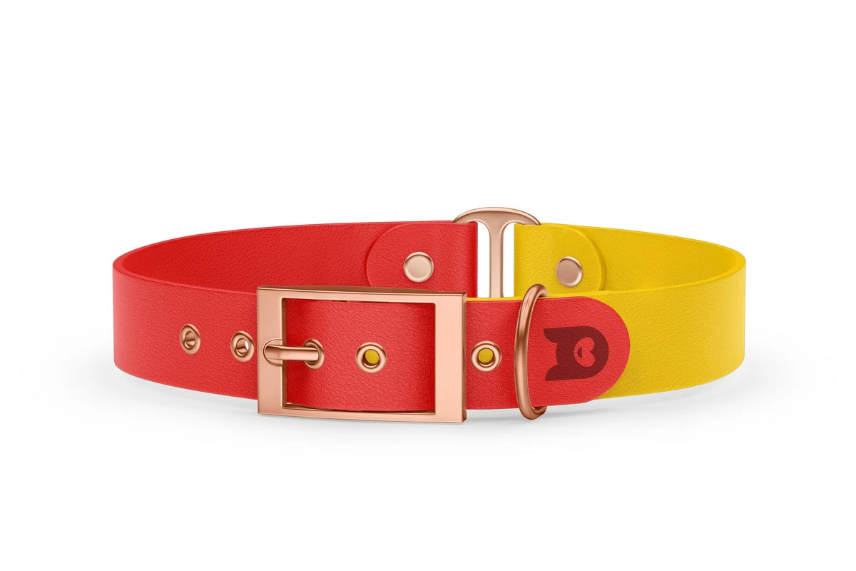 Duo-Halsband für Hunde: Rot & Gelb mit Rosegold-Komponenten