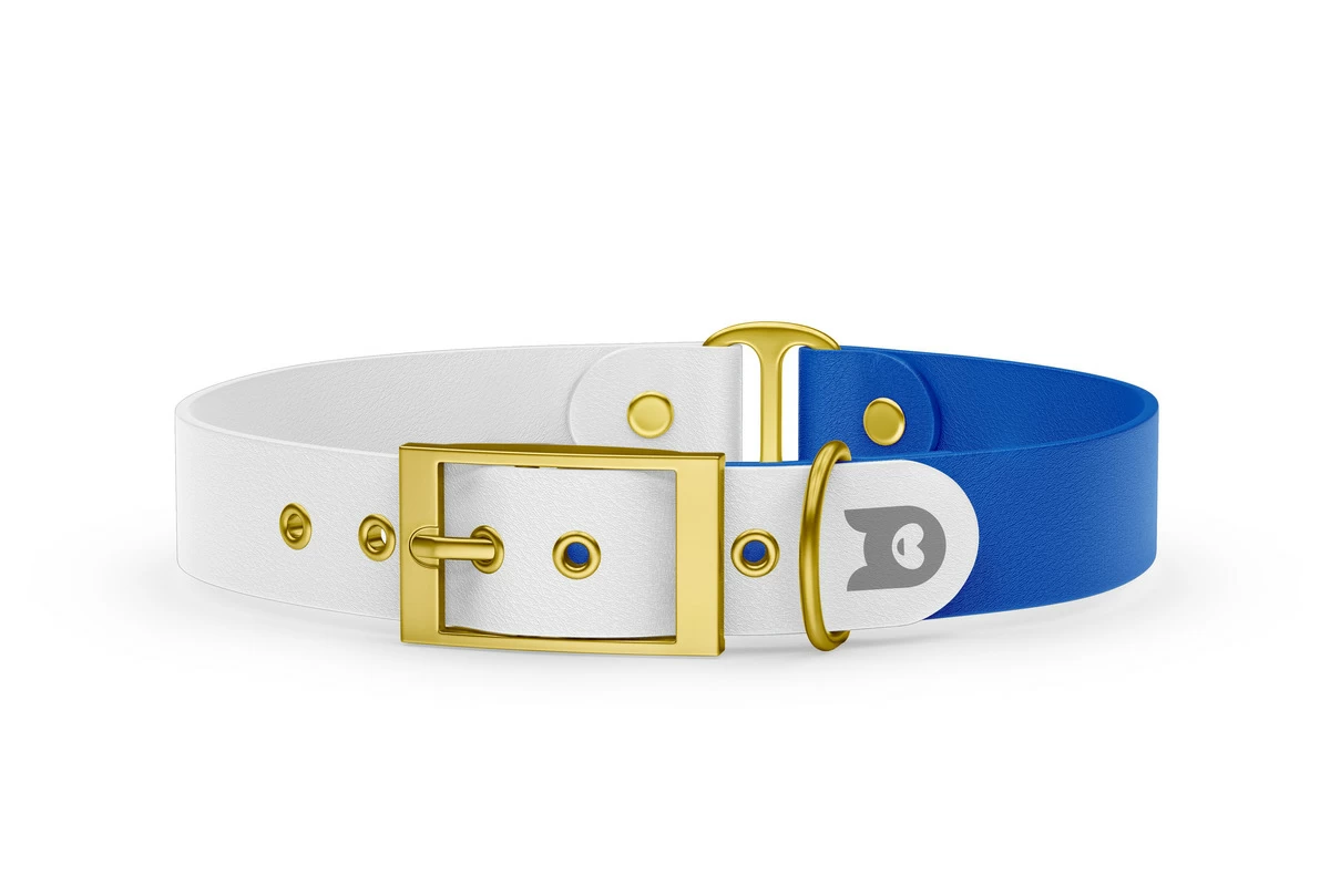Duo-Halsband für Hunde: Weiß & Blau mit Gold-Komponenten