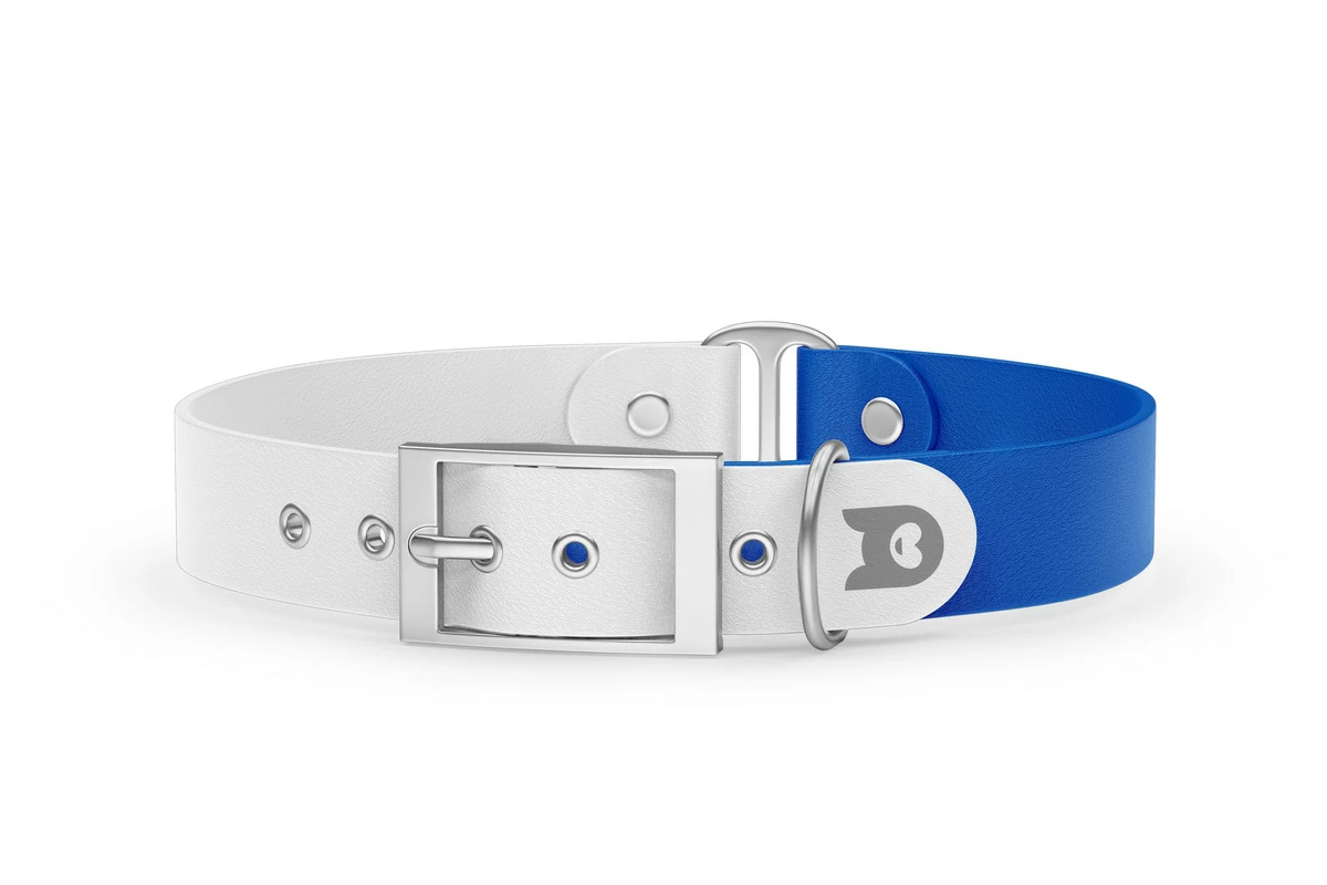 Duo-Halsband für Hunde: Weiß & Blau mit Silber-Komponenten