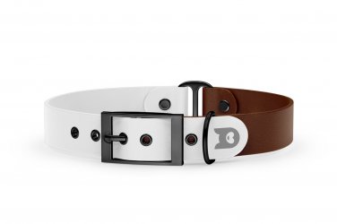 Duo-Halsband für Hunde: Weiß & Dunkelbraun mit Schwarz-Komponenten