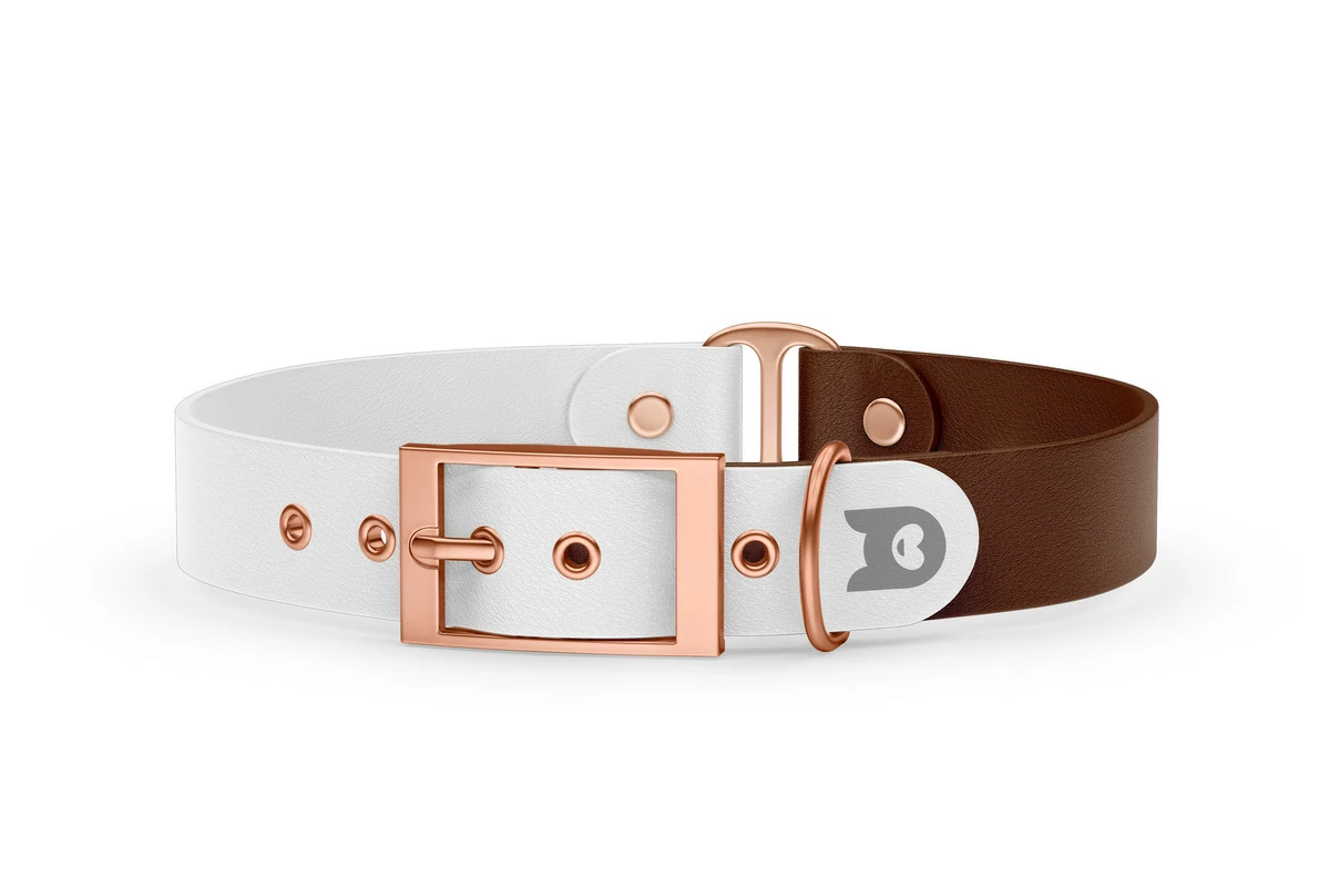 Duo-Halsband für Hunde: Weiß & Dunkelbraun mit Rosegold-Komponenten