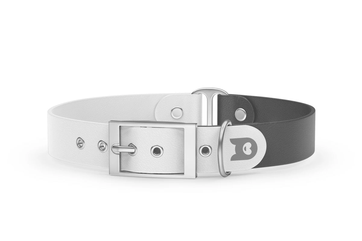 Duo-Halsband für Hunde: Weiß & Grau mit Silber-Komponenten