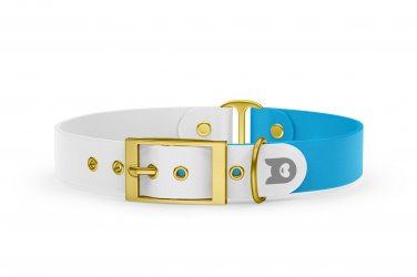 Duo-Halsband für Hunde: Weiß & Hellblau mit Gold-Komponenten