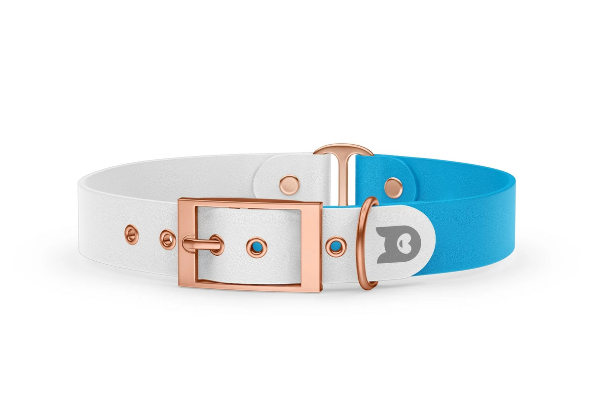 Duo-Halsband für Hunde: Weiß & Hellblau mit Rosegold-Komponenten