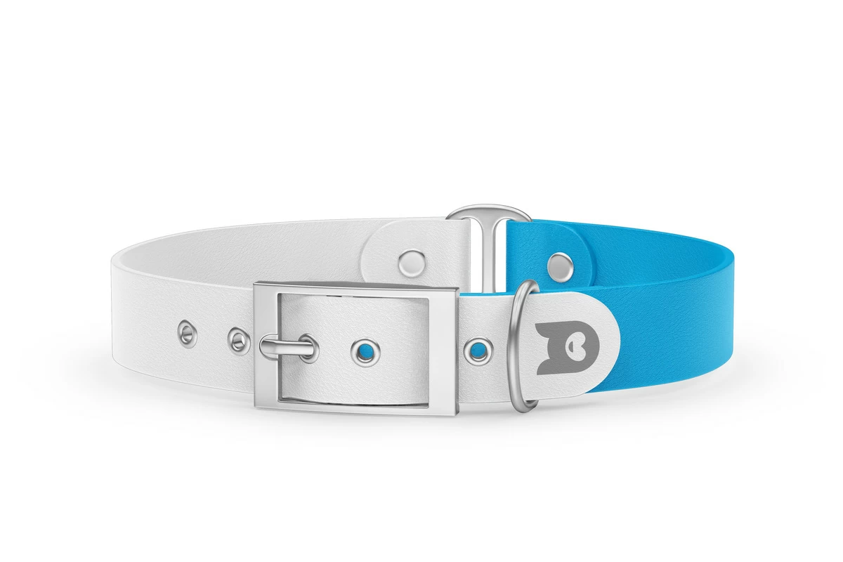 Duo-Halsband für Hunde: Weiß & Hellblau mit Silber-Komponenten