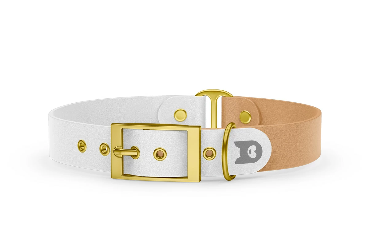 Duo-Halsband für Hunde: Weiß & Hellbraun mit Gold-Komponenten