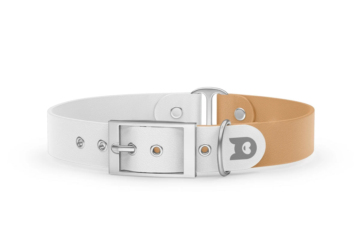Duo-Halsband für Hunde: Weiß & Hellbraun mit Silber-Komponenten