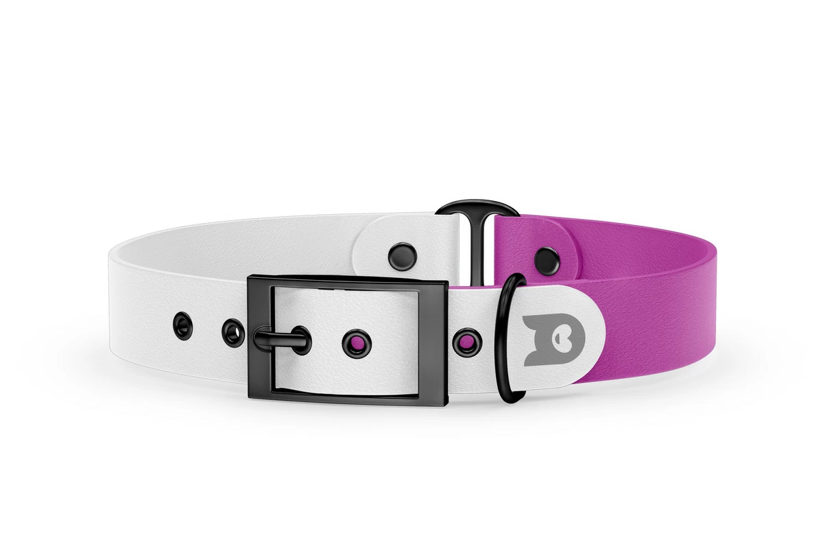 Duo-Halsband für Hunde: Weiß & Hellviolett mit Schwarz-Komponenten