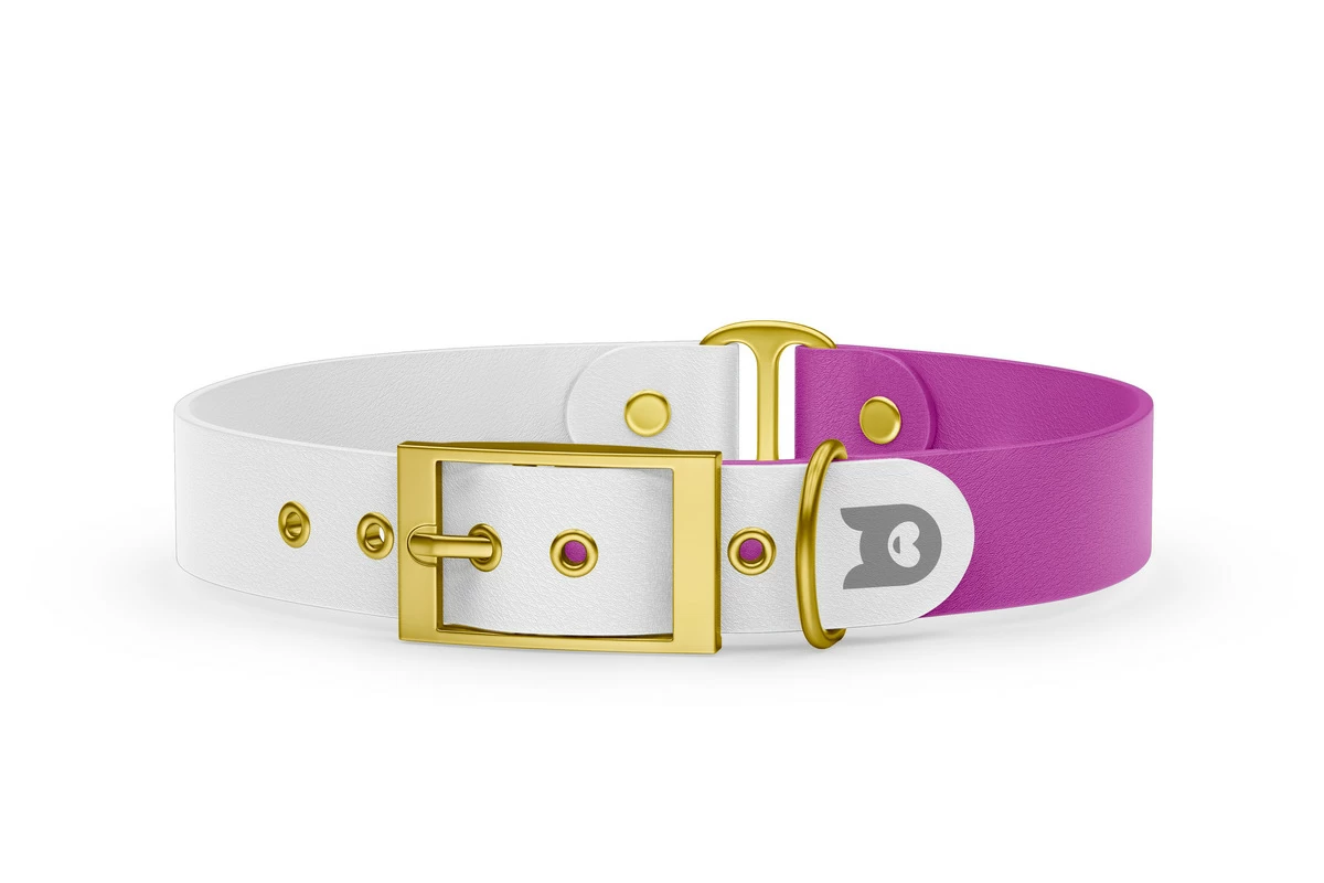 Duo-Halsband für Hunde: Weiß & Hellviolett mit Gold-Komponenten