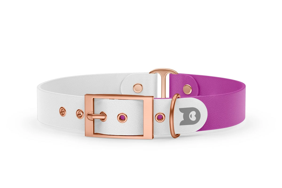 Duo-Halsband für Hunde: Weiß & Hellviolett mit Rosegold-Komponenten