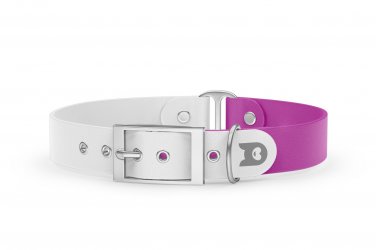 Duo-Halsband für Hunde: Weiß & Hellviolett mit Silber-Komponenten