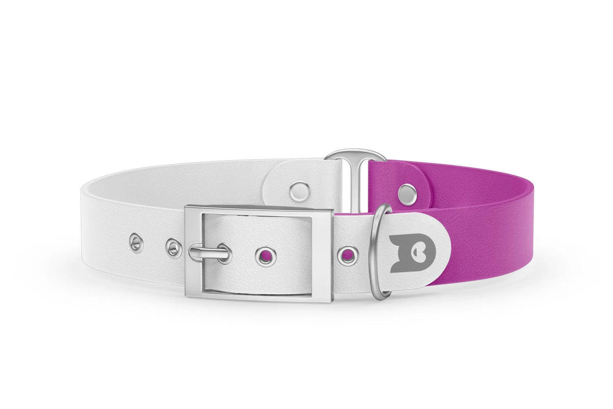 Duo-Halsband für Hunde: Weiß & Hellviolett mit Silber-Komponenten