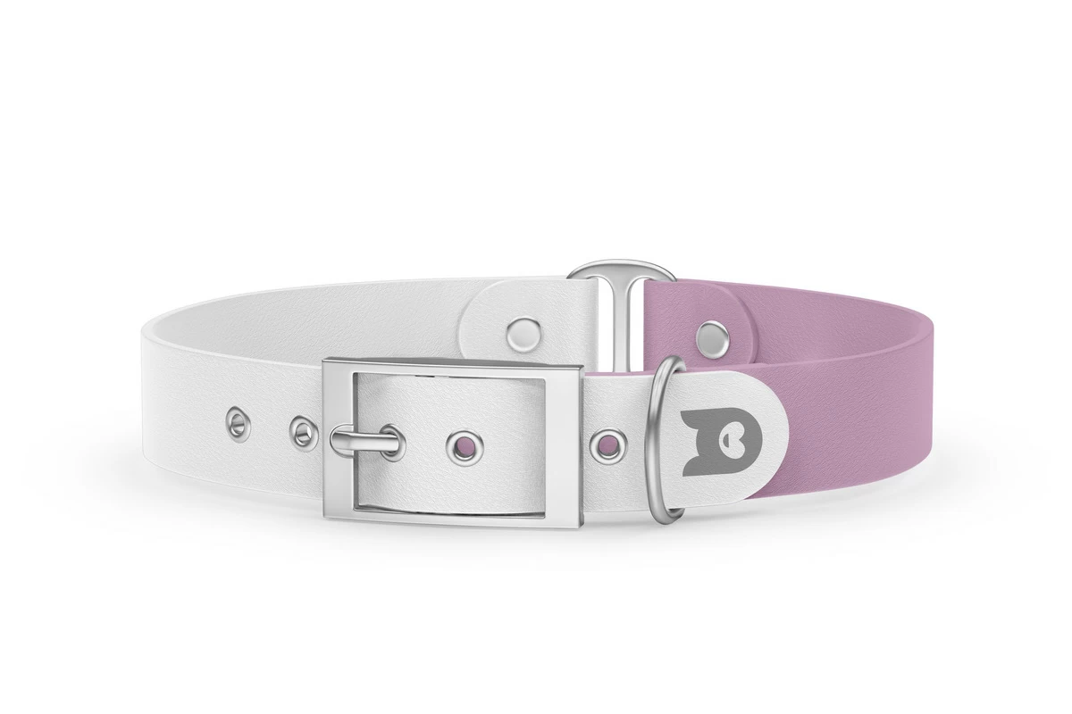 Duo-Halsband für Hunde: Weiß & Flieder mit Silber-Komponenten