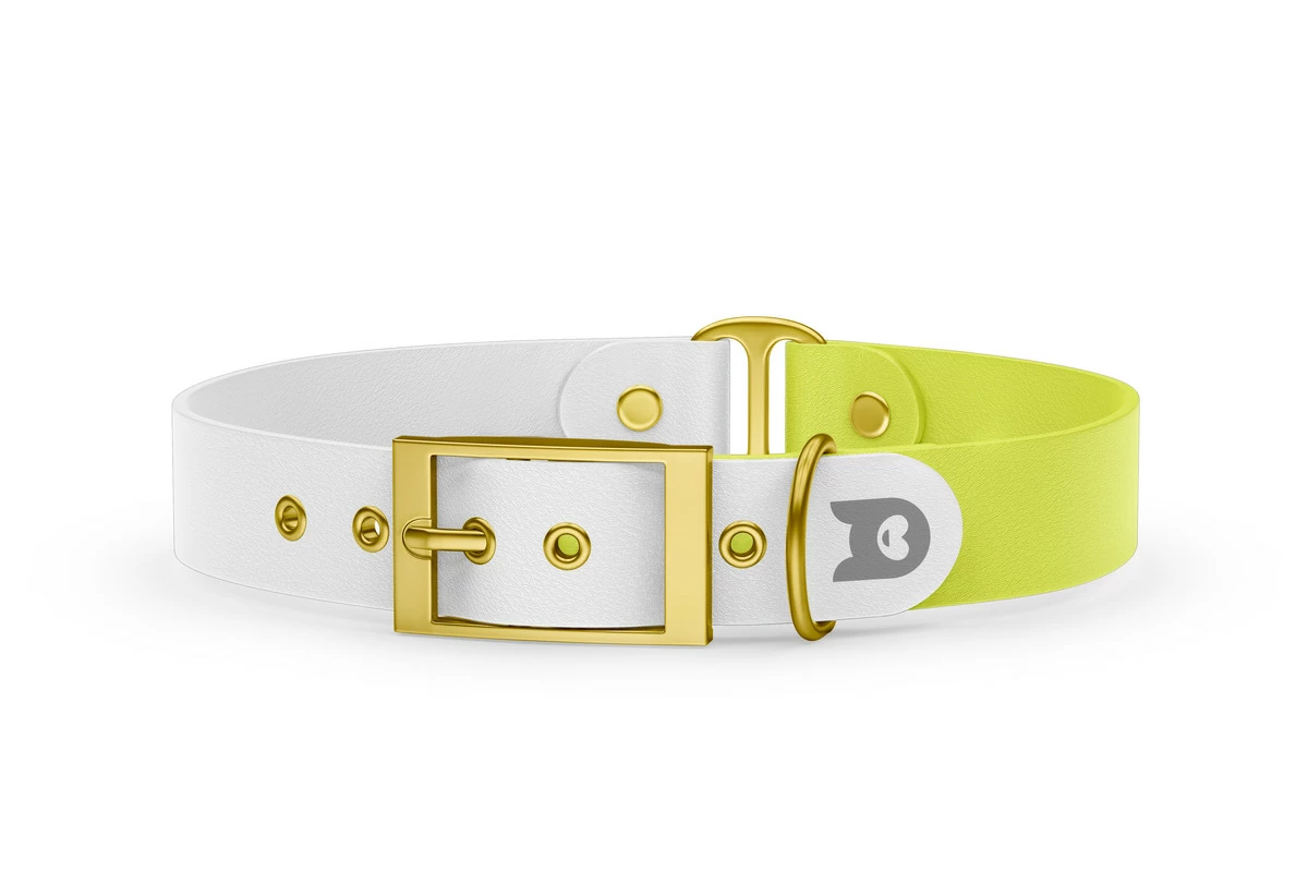 Duo-Halsband für Hunde: Weiß & Neongelb mit Gold-Komponenten