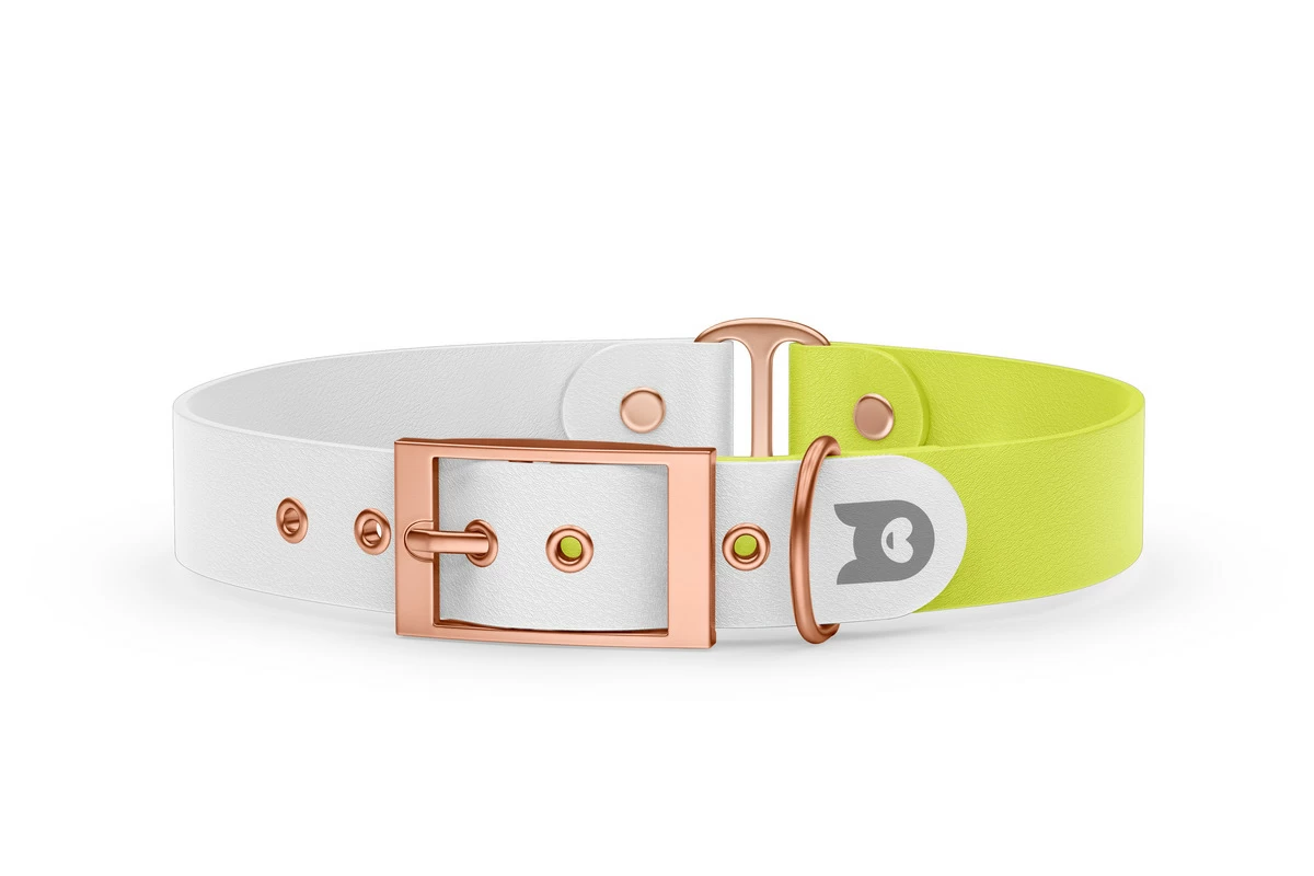 Duo-Halsband für Hunde: Weiß & Neongelb mit Rosegold-Komponenten
