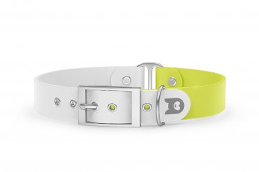 Duo-Halsband für Hunde: Weiß & Neongelb mit Silber-Komponenten