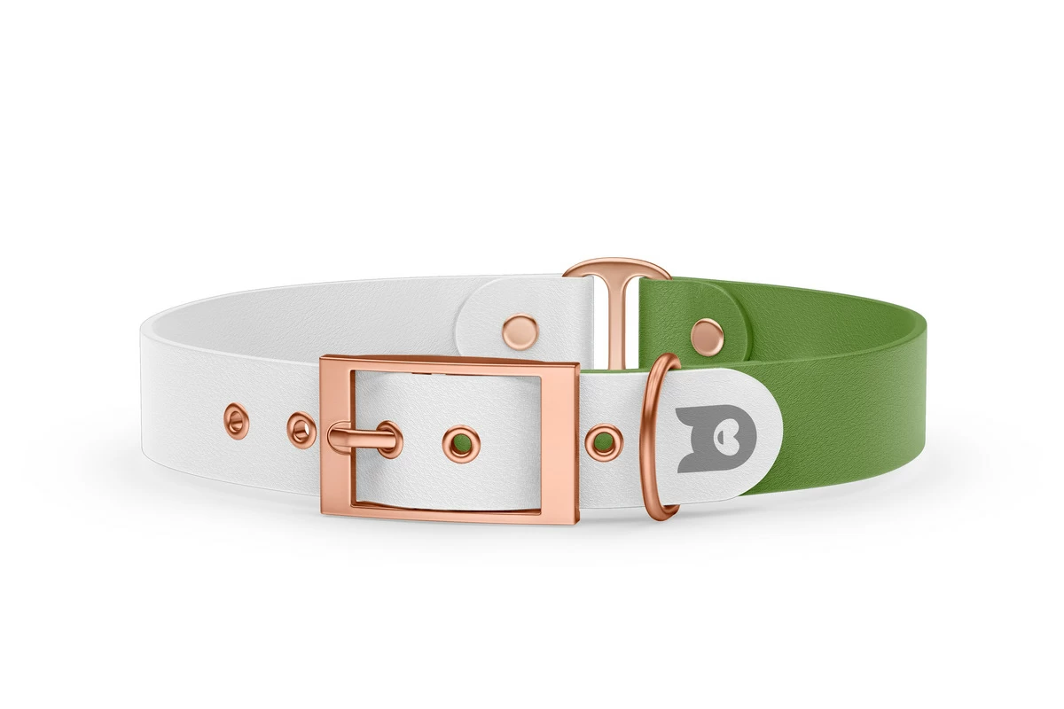 Duo-Halsband für Hunde: Weiß & Oliv mit Rosegold-Komponenten