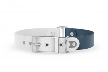 Duo-Halsband für Hunde: Weiß & Petrol mit Silber-Komponenten