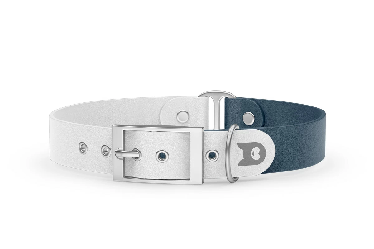 Duo-Halsband für Hunde: Weiß & Petrol mit Silber-Komponenten