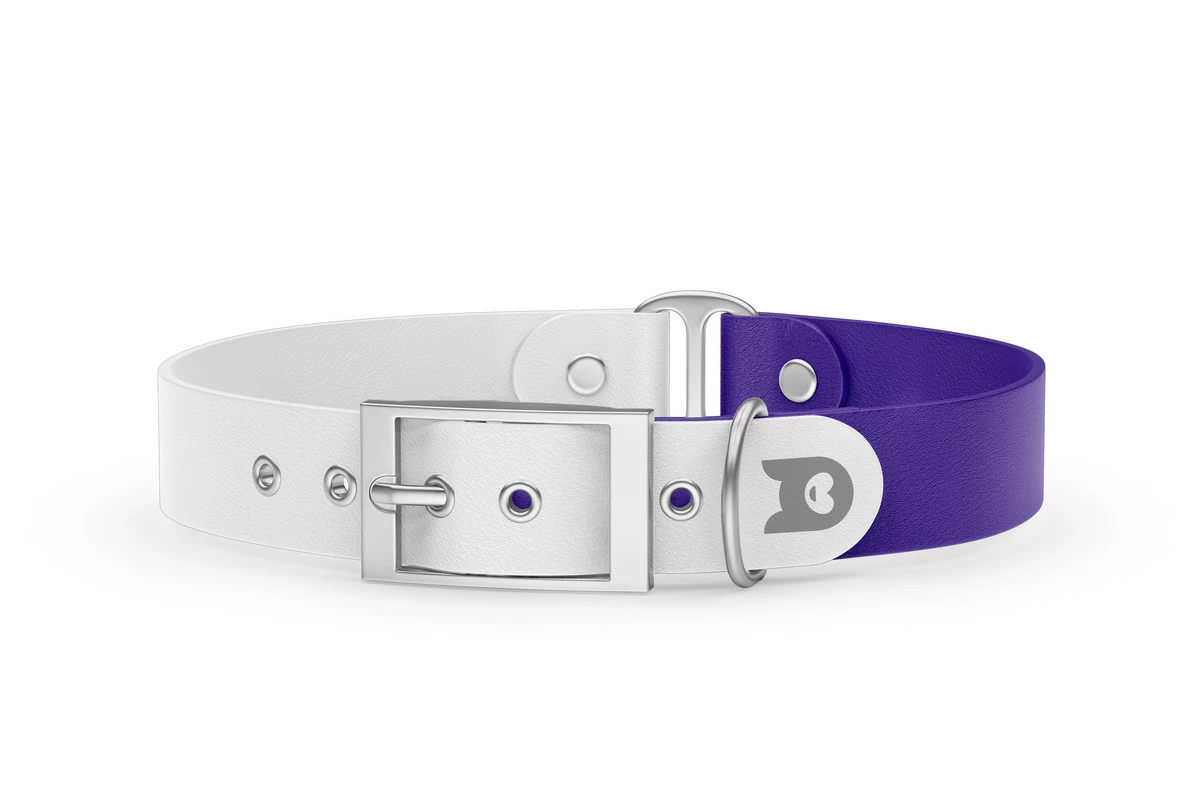 Duo-Halsband für Hunde: Weiß & Violett mit Silber-Komponenten