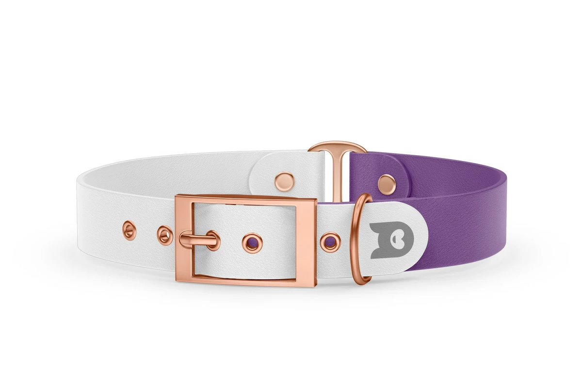 Duo-Halsband für Hunde: Weiß & Purpur mit Rosegold-Komponenten