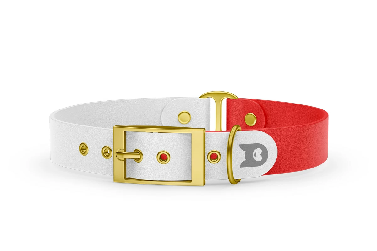 Duo-Halsband für Hunde: Weiß & Rot mit Gold-Komponenten