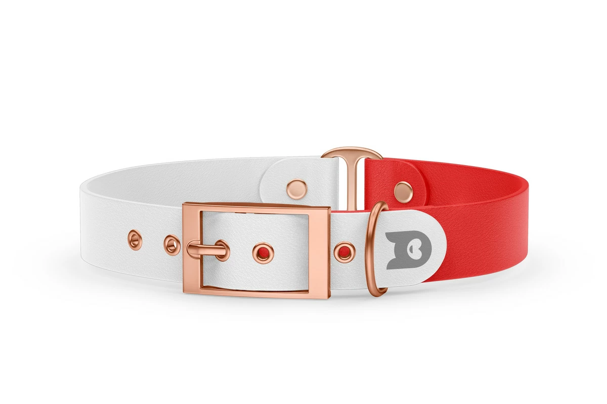 Duo-Halsband für Hunde: Weiß & Rot mit Rosegold-Komponenten