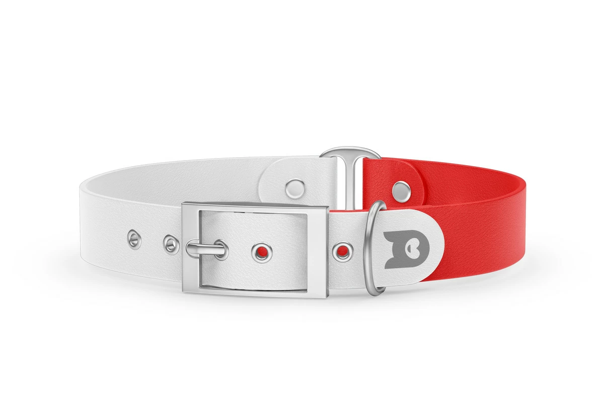 Duo-Halsband für Hunde: Weiß & Rot mit Silber-Komponenten