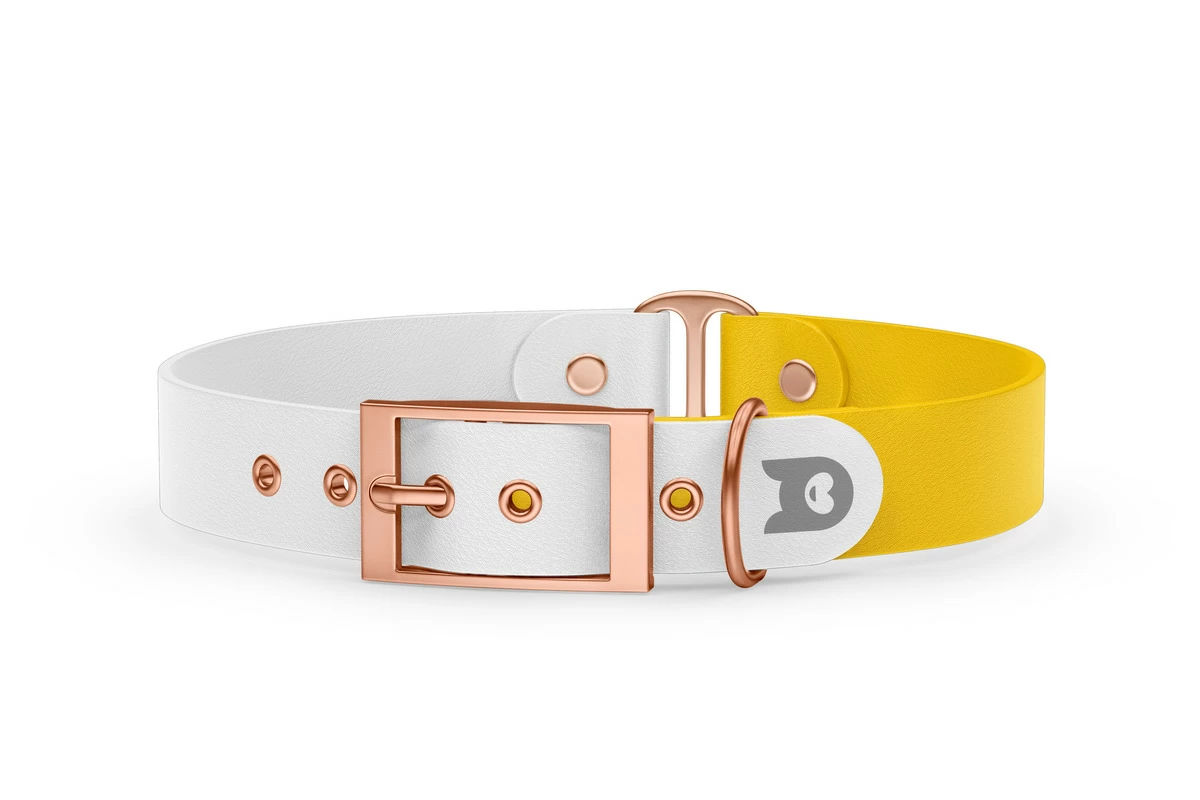 Duo-Halsband für Hunde: Weiß & Gelb mit Rosegold-Komponenten