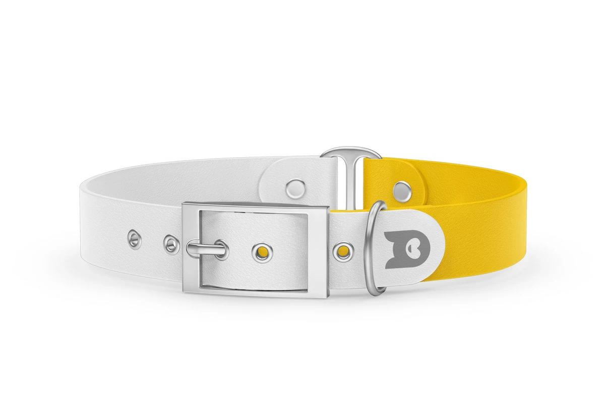 Duo-Halsband für Hunde: Weiß & Gelb mit Silber-Komponenten