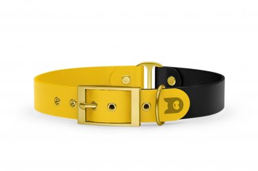 Duo-Halsband für Hunde: Gelb & Schwarz mit Gold-Komponenten