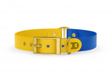Duo-Halsband für Hunde: Gelb & Blau mit Gold-Komponenten