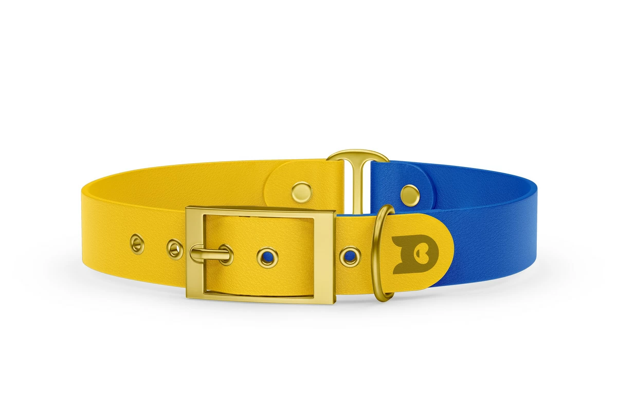 Duo-Halsband für Hunde: Gelb & Blau mit Gold-Komponenten