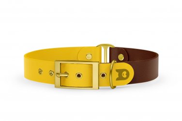 Duo-Halsband für Hunde: Gelb & Dunkelbraun mit Gold-Komponenten