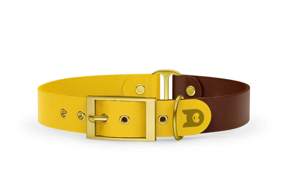 Duo-Halsband für Hunde: Gelb & Dunkelbraun mit Gold-Komponenten