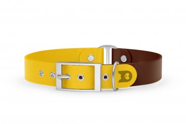 Duo-Halsband für Hunde: Gelb & Dunkelbraun mit Silber-Komponenten