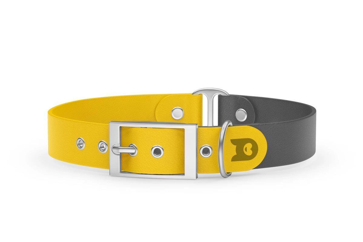 Duo-Halsband für Hunde: Gelb & Grau mit Silber-Komponenten