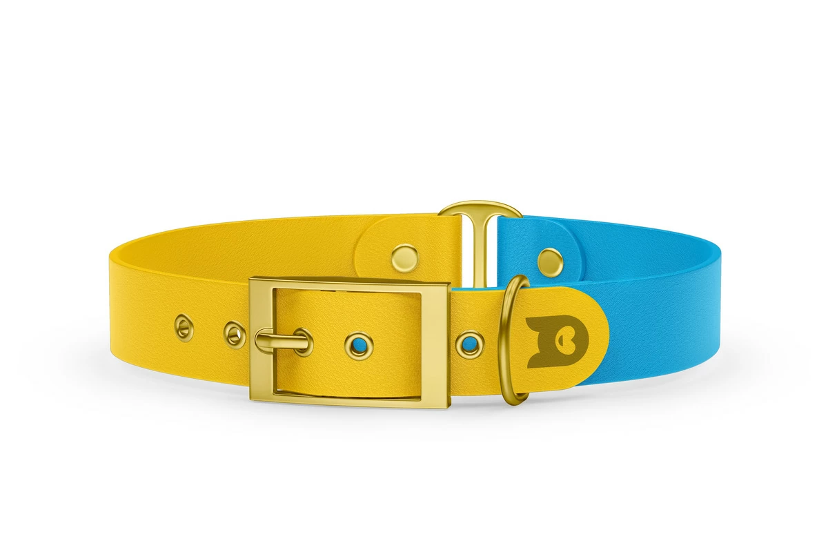 Duo-Halsband für Hunde: Gelb & Hellblau mit Gold-Komponenten