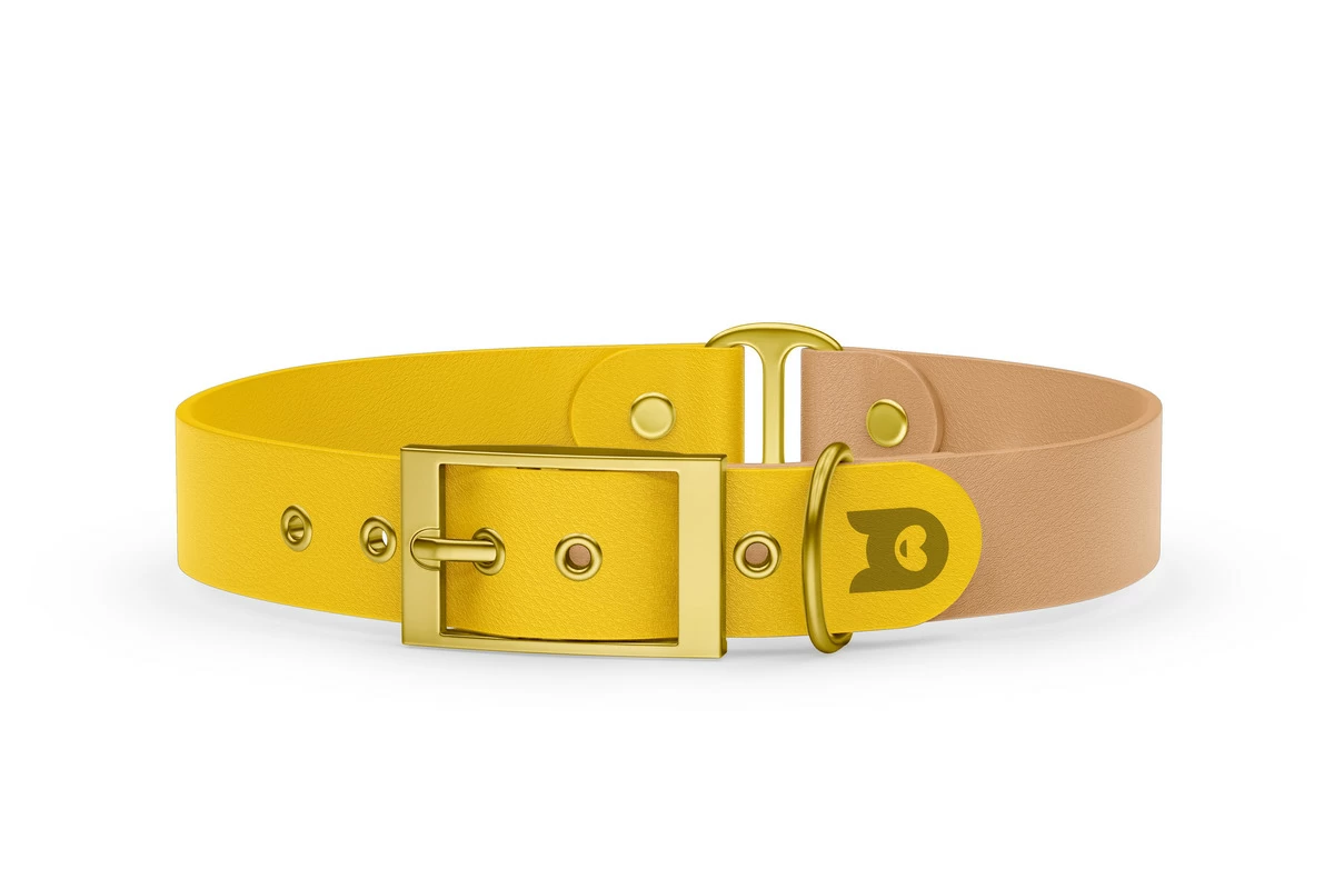 Duo-Halsband für Hunde: Gelb & Hellbraun mit Gold-Komponenten