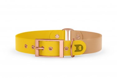 Duo-Halsband für Hunde: Gelb & Hellbraun mit Rosegold-Komponenten