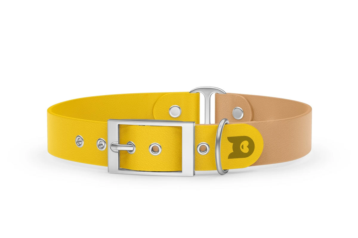 Duo-Halsband für Hunde: Gelb & Hellbraun mit Silber-Komponenten