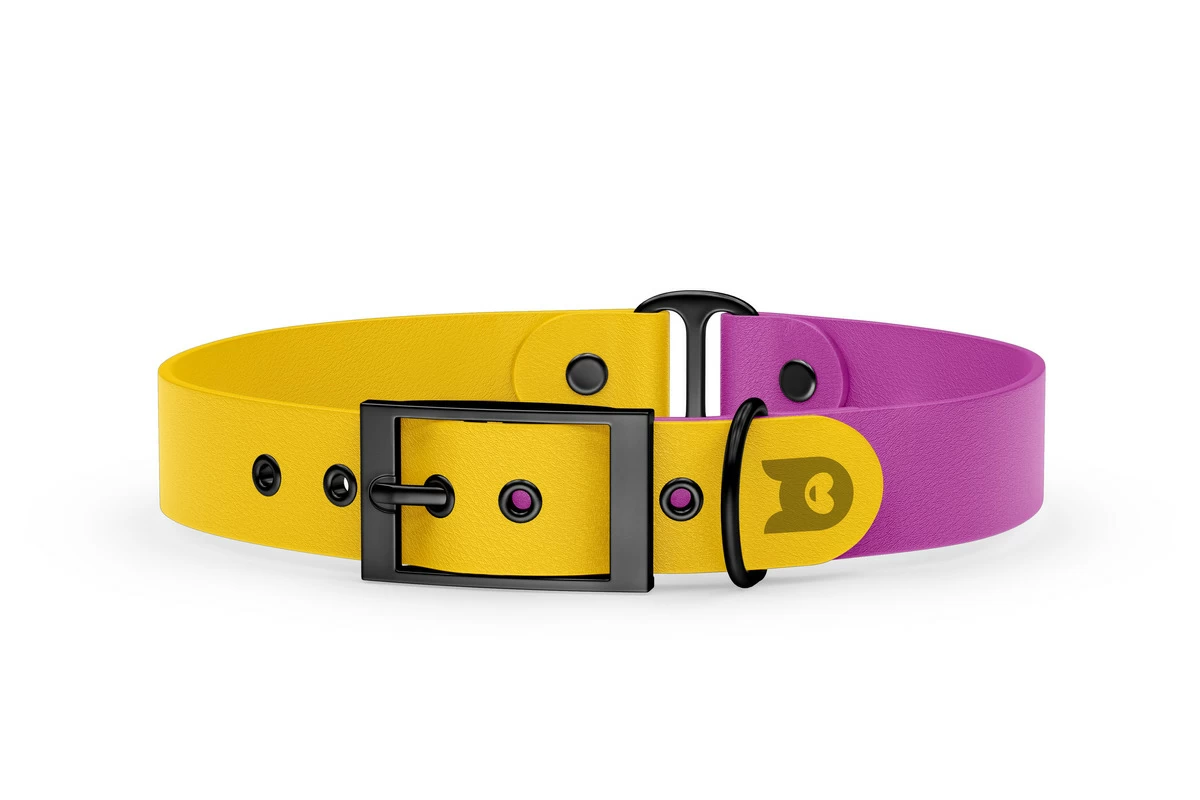 Duo-Halsband für Hunde: Gelb & Hellviolett mit Schwarz-Komponenten