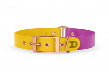 Duo-Halsband für Hunde: Gelb & Hellviolett mit Rosegold-Komponenten