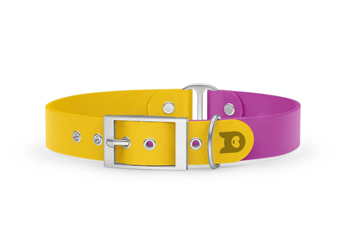 Duo-Halsband für Hunde: Gelb & Hellviolett mit Silber-Komponenten
