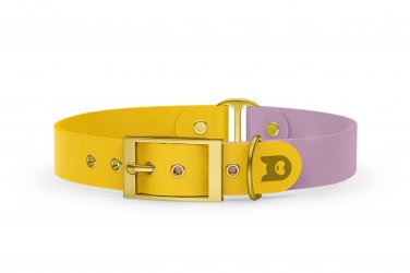 Duo-Halsband für Hunde: Gelb & Flieder mit Gold-Komponenten