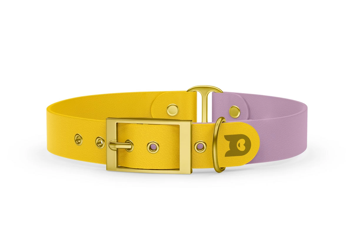 Duo-Halsband für Hunde: Gelb & Flieder mit Gold-Komponenten