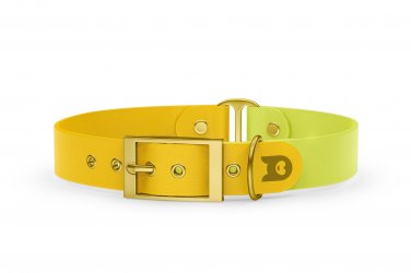 Duo-Halsband für Hunde: Gelb & Neongelb mit Gold-Komponenten