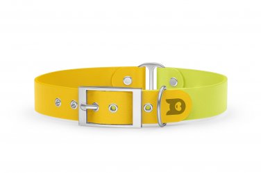 Duo-Halsband für Hunde: Gelb & Neongelb mit Silber-Komponenten