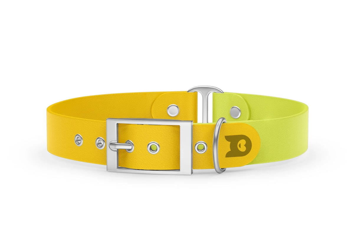 Duo-Halsband für Hunde: Gelb & Neongelb mit Silber-Komponenten